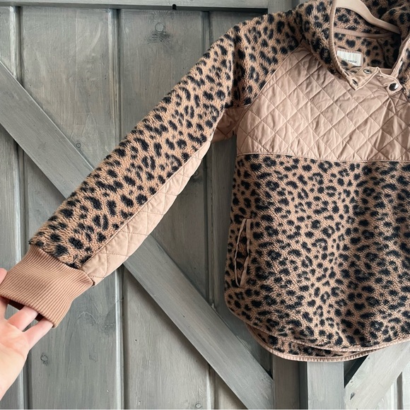 Abercrombie & Fitch Snap Up Pullover Leopard Cheetah Print quilt brown black XXS - Picture 4 of 12